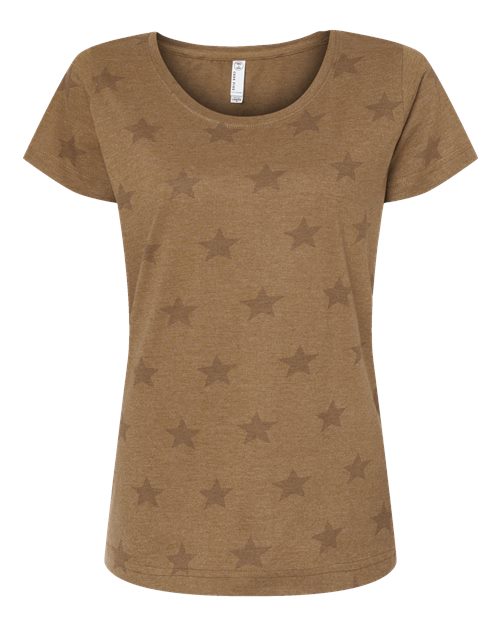 Code Five 3629 Women's Star Print Scoop Neck Tee