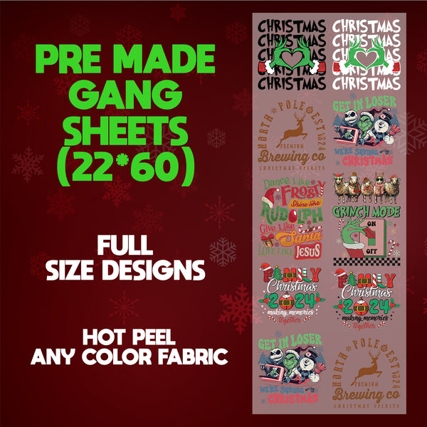 Grinch Funny Grinchmas Pre-made 22X60 Gang Sheet Designs