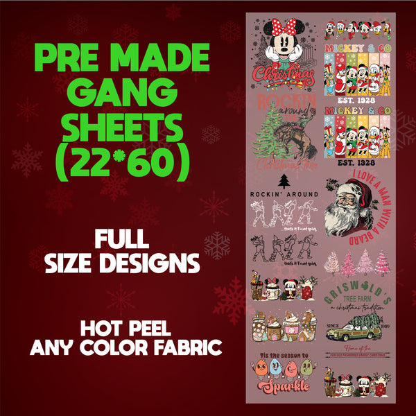 Vintage Mickey And Friend Christmas Print Ready Custom 22X60 Gang Sheet Design