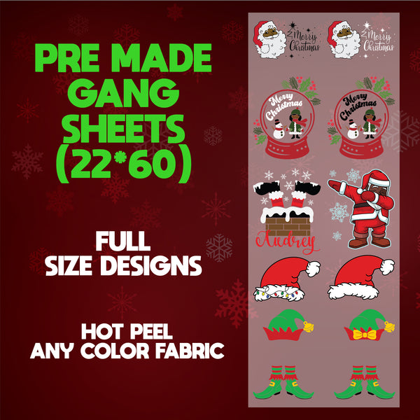 Santa Themed Christmas Custom Pre-made 22X60 Gang Sheet Designs