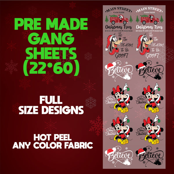 Merry Christmas Mickey Print Ready 22X60 Gang Sheet Designs