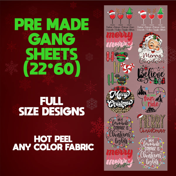 Retro Christmas Santa Custom Pre-made 22X60 Gang Sheet Designs