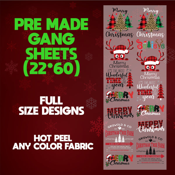 Merry Christmas Pre-made Print Ready 22X60 Gang Sheet Designs