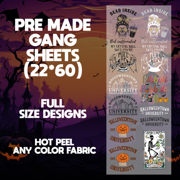 Halloween Theme Top Ready to Press Pre-made 22X60 Halloween Gang Sheet Designs