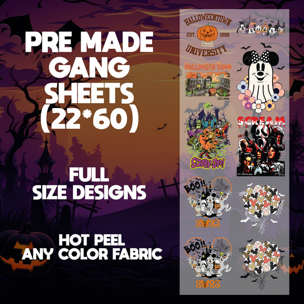 Cool Halloween Ready to Press Pre-made 22X60 Halloween Gang Sheet Designs