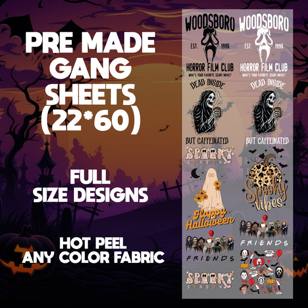 Spooky Halloween Ready to Press Pre-made 22X60 Halloween Gang Sheet Designs