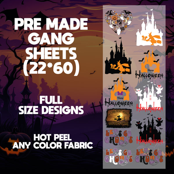 Disney Castle Ready to Press Pre-made 22X60 Halloween Gang Sheet Designs