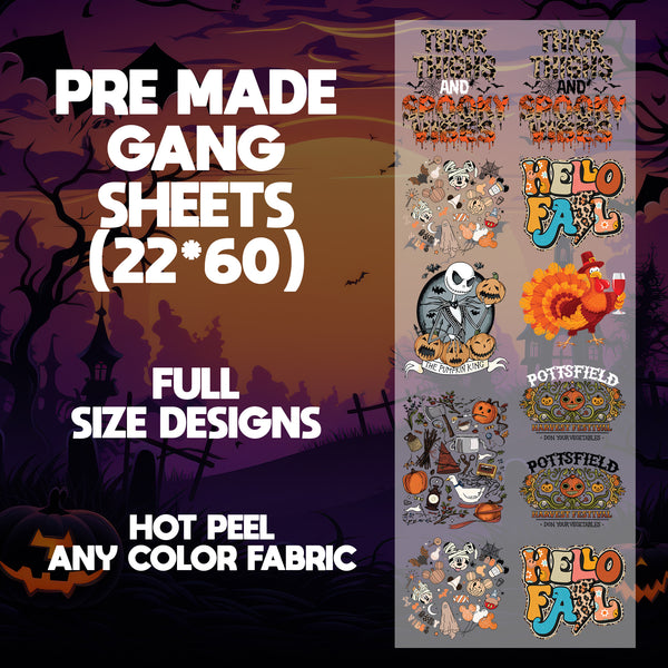 Magical Spooky Halloween Ready to Press Pre-made 22X60 Halloween Gang Sheet Designs