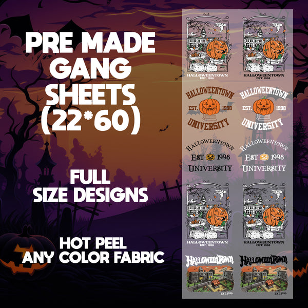 Halloween town fall Halloween Ready to Press Pre-made 22X60 Halloween Gang Sheet Designs