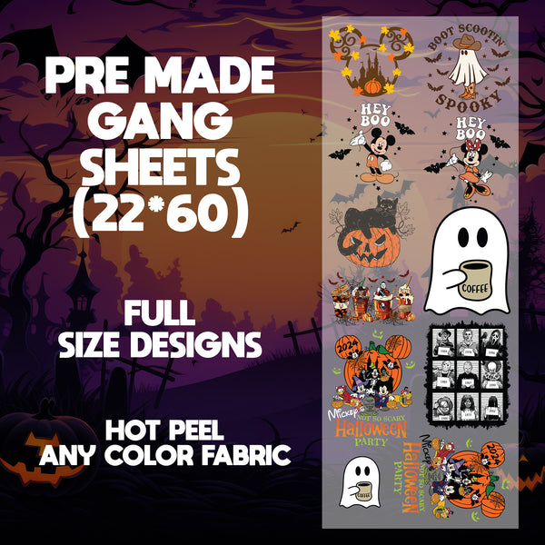 Halloween Party Ready to Press Pre-made 22X60 Halloween Gang Sheet Designs