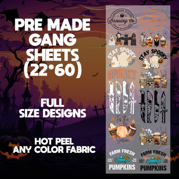 Farm Fresh Pumpkins Ready to Press Pre-made 22X60 Halloween Gang Sheet Designs