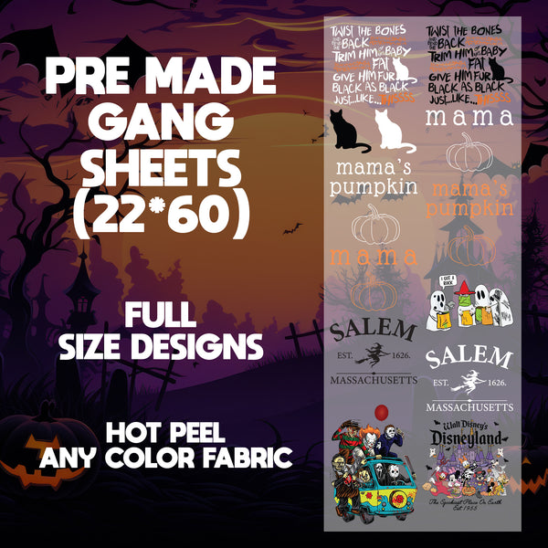 Mama and Mamas Pumpkin  Ready to Press Pre-made 22X60 Halloween Gang Sheet Designs