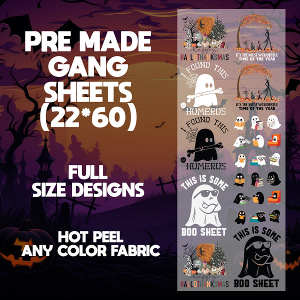 Happy Hallothanksmas  Ready to Press Pre-made 22X60 Halloween Gang Sheet Designs