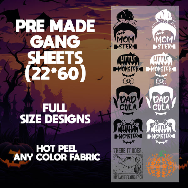 Dadcula Momster Halloween Family Ready to Press Pre-made 22X60 Halloween Gang Sheet Designs