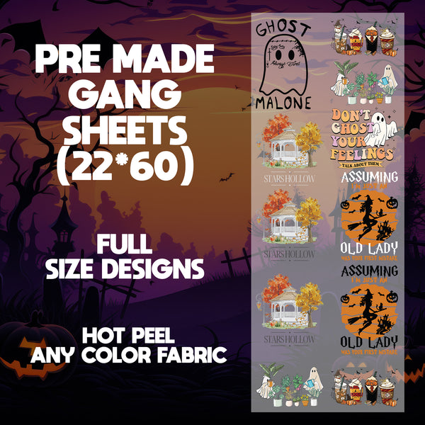 Funny Halloween Ready to Press Pre-made 22X60 Halloween Gang Sheet Designs