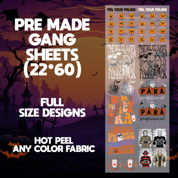 Halloween Paraprofessional Ready to Press Pre-made 22X60 Halloween Gang Sheet Designs