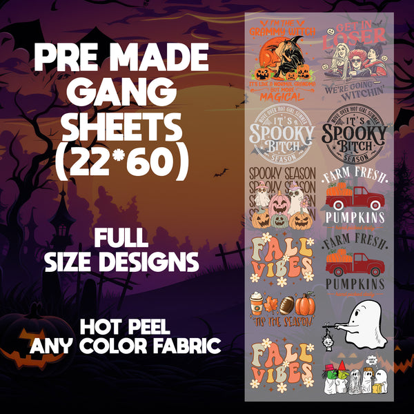 Spooky Season Ready to Press Pre-made 22X60 Halloween Gang Sheet Designs