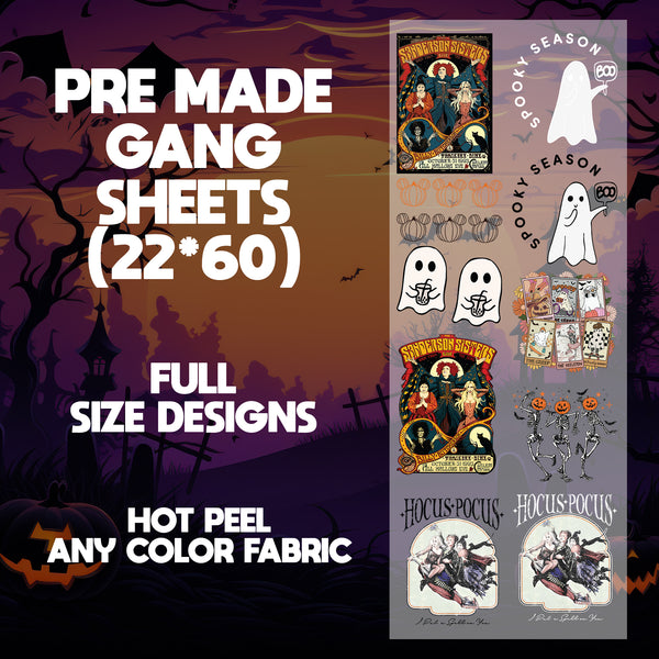 Halloween Boo Ghost Ready to Press Pre-made 22X60 Halloween Gang Sheet Designs