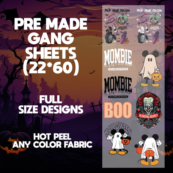 Mickey Ghost Halloween Ready to Press Pre-made 22X60 Halloween Gang Sheet Designs