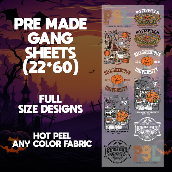 Spooky Season Ready to Press Pre-made 22X60 Halloween Gang Sheet Designs