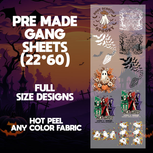 Boot Spooky Ready to Press Pre-made 22X60 Halloween Gang Sheet Designs