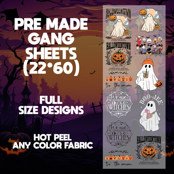 Halloween boo Print Ready to Press Pre-made 22X60 Halloween Gang Sheet Designs