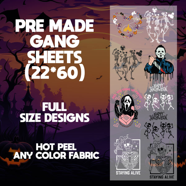 Thriller Theme Ready to Press Pre-made 22X60 Halloween Gang Sheet Designs