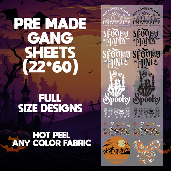 Halloween Fashion Ready to Press Pre-made 22X60 Halloween Gang Sheet Designs