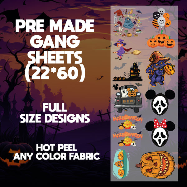 Halloween Doodle Ready to Press Pre-made 22X60 Halloween Gang Sheet Designs