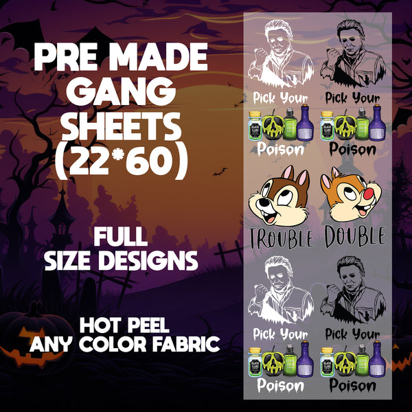 Halloween Killers  Ready to Press Pre-made 22X60 Halloween Gang Sheet Designs