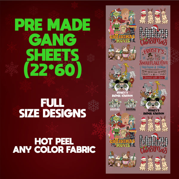 Merry Christmas Pre-Made, Print Ready 22X60 Gang Sheet Designs