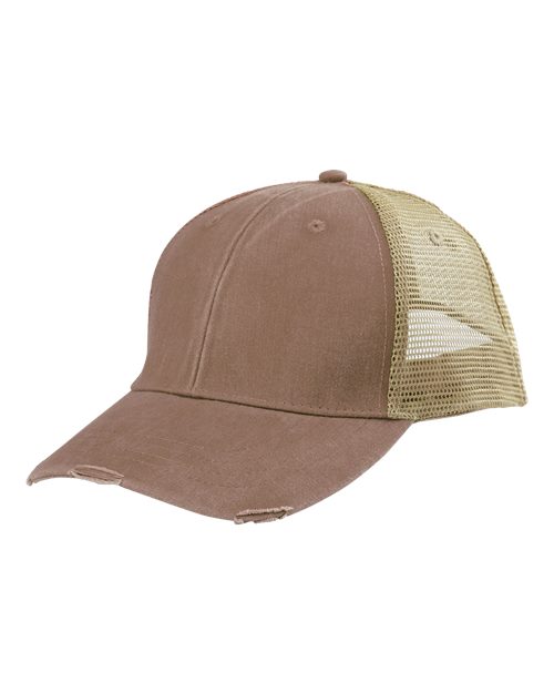 Load image into Gallery viewer, Adams Headwear OL102 Ollie Distressed Trucker Cap - Mississippi Mud/ Tan
