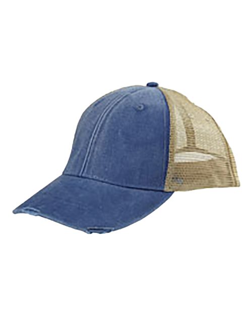 Load image into Gallery viewer, Adams Headwear OL102 Ollie Distressed Trucker Cap - Royal/ Tan
