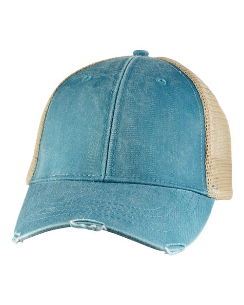 Load image into Gallery viewer, Adams Headwear OL102 Ollie Distressed Trucker Cap - Teal/ Tan
