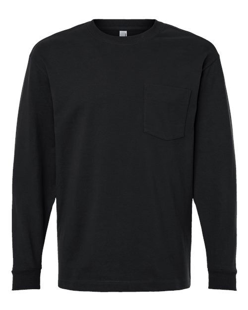 American Apparel 9410 Unisex Super Heavyweight Long Sleeve Pocket Tee - Black
