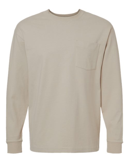 Load image into Gallery viewer, American Apparel 9410 Unisex Super Heavyweight Long Sleeve Pocket Tee - Bone
