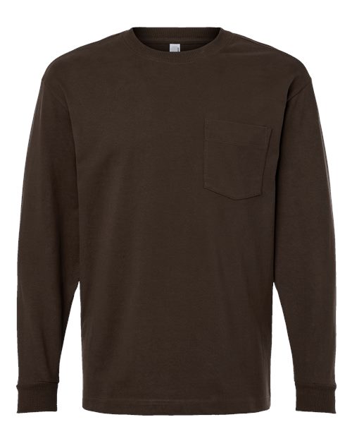 Load image into Gallery viewer, American Apparel 9410 Unisex Super Heavyweight Long Sleeve Pocket Tee - Brown
