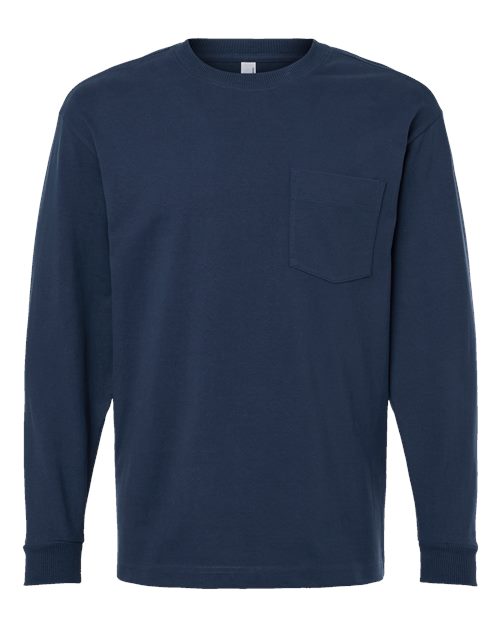 Load image into Gallery viewer, American Apparel 9410 Unisex Super Heavyweight Long Sleeve Pocket Tee - Sea Blue
