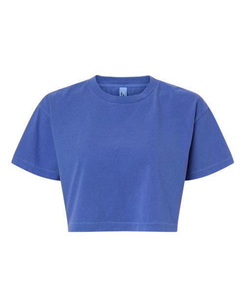 American Apparel 1302GD Women's Heavyweight Cotton Garment-Dyed Boxy Cropped Tee - Faded Lapis