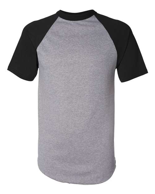 Load image into Gallery viewer, Augusta Sportswear 423 Unisex Raglan Baseball Jersey - Athletic Heather/ Black
