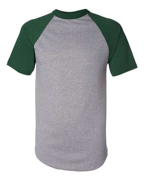 Load image into Gallery viewer, Augusta Sportswear 423 Unisex Raglan Baseball Jersey - Athletic Heather/ Dark Green

