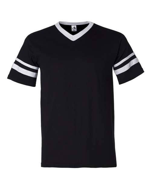 Augusta Sportswear 360 V-Neck Jersey with Striped Sleeves - Black/ White