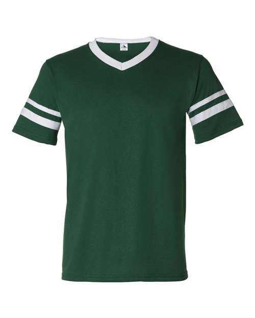 Augusta Sportswear 360 V-Neck Jersey with Striped Sleeves - Dark Green/ White