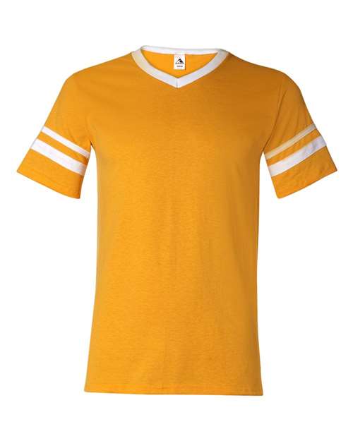 Augusta Sportswear 360 V-Neck Jersey with Striped Sleeves - Gold/ White