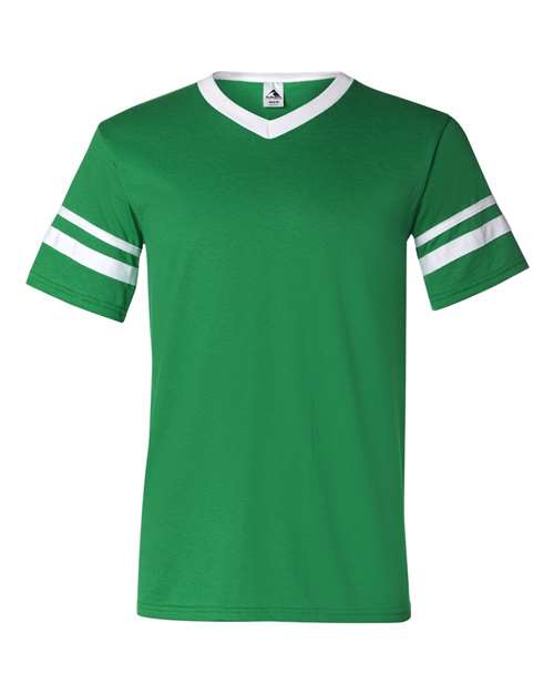 Augusta Sportswear 360 V-Neck Jersey with Striped Sleeves - Kelly/ White