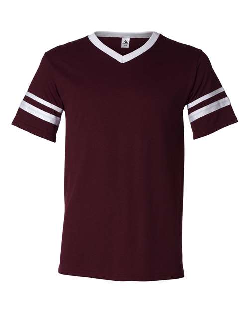 Load image into Gallery viewer, Augusta Sportswear 360 V-Neck Jersey with Striped Sleeves - Maroon/ White
