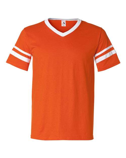 Load image into Gallery viewer, Augusta Sportswear 360 V-Neck Jersey with Striped Sleeves - Orange/ White
