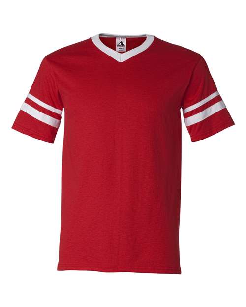 Augusta Sportswear 360 V-Neck Jersey with Striped Sleeves - Red/ White