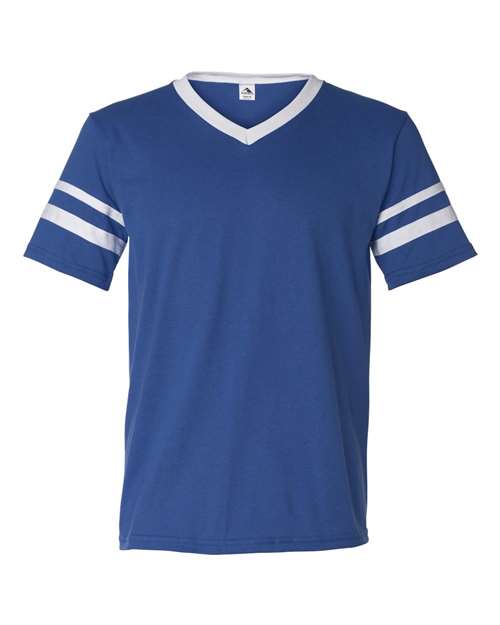 Augusta Sportswear 360 V-Neck Jersey with Striped Sleeves - Royal/ White