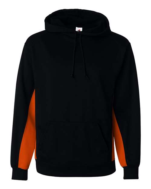 Badger 1454 Men's Performance Fleece Hooded Sweatshirt - Black/ Burnt Orange